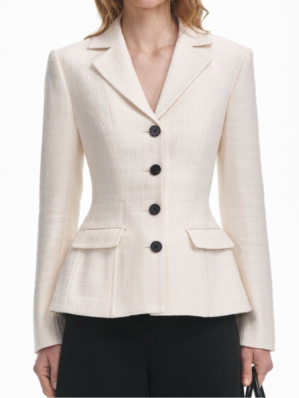 Self-Portrait Cream Textured Peplum Blazer - Size 8